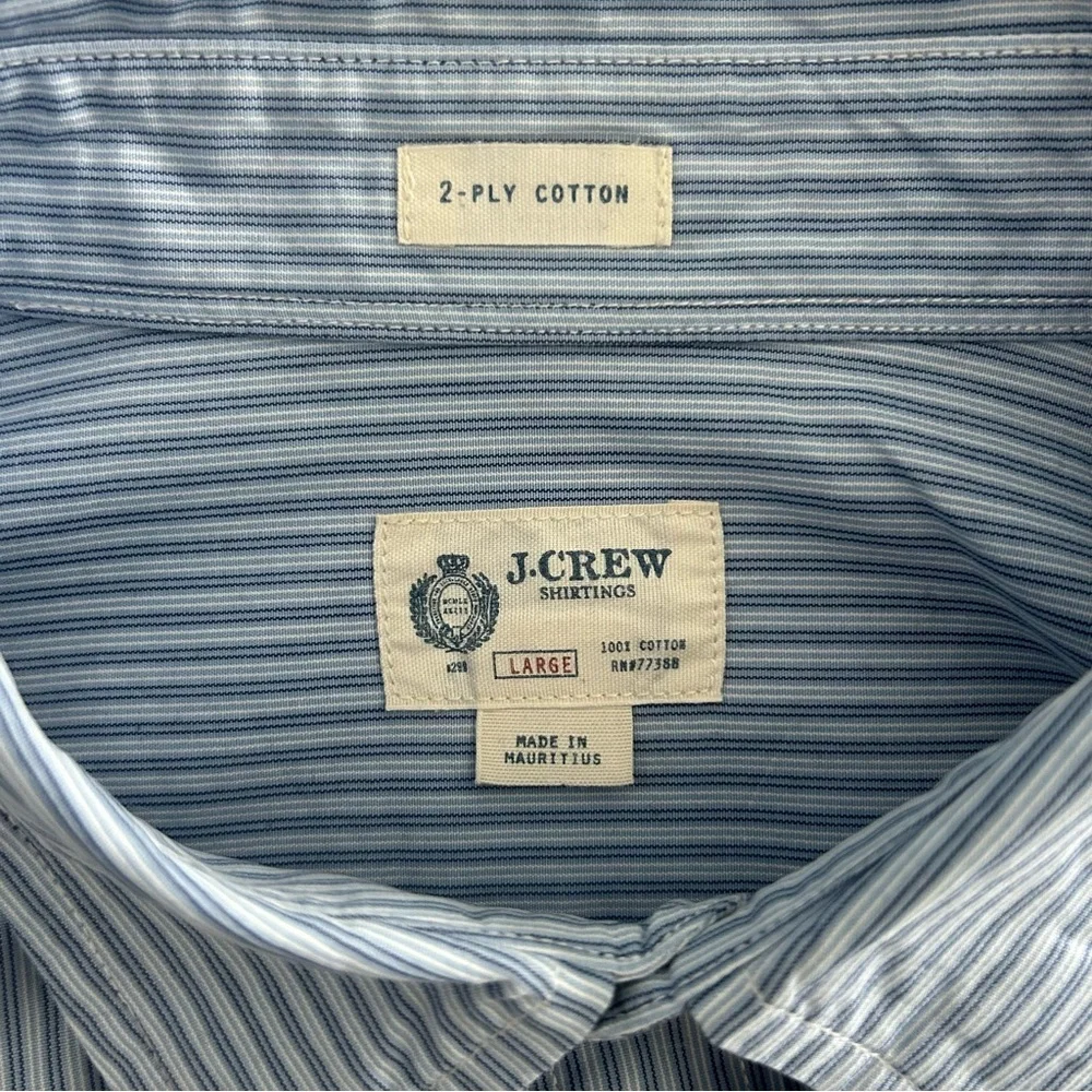 J.Crew 2-Ply Cotton Blue Stripe Dress Shirt L 16-16.5 Classic Fit Button Down
